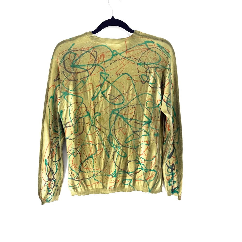 Melarosa Italy Hand Painted Sweater Womens Small Green Abstract Ramie Cotton - Picture 4 of 7